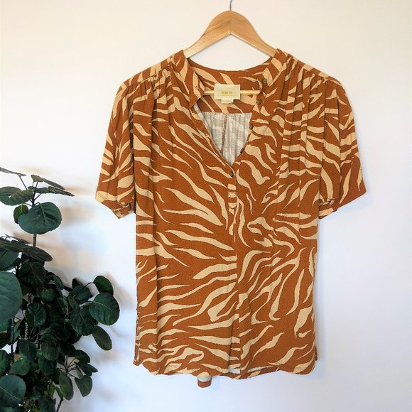 Anthropologie Maeve Windham Animal Print Tunic Top, Cedar, Size Small - Picture 3 of 7